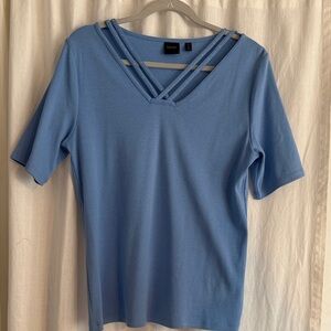Rafaella Sky Blue V-Neck Short Sleeve Tee